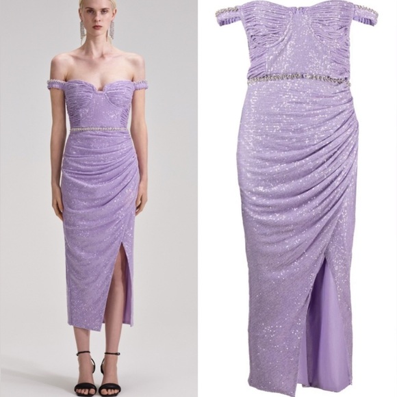 Self-Portrait lilac midi sequin dress gown NWT - Picture 1 of 11